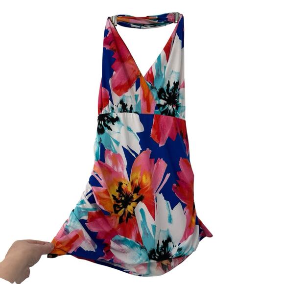 VENUS size XL Halter Mini Cover-Up Dress Floral Ruched Side Pullover Beach - Picture 4 of 13